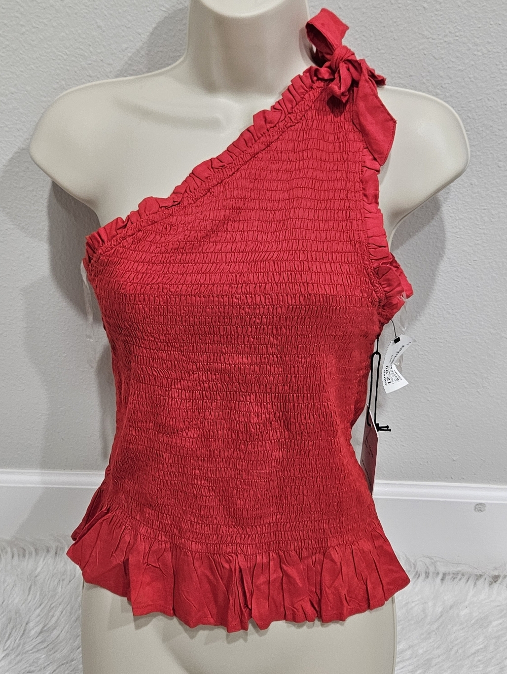 One-Shoulder Red Ruffle Top - Picture 2 of 5